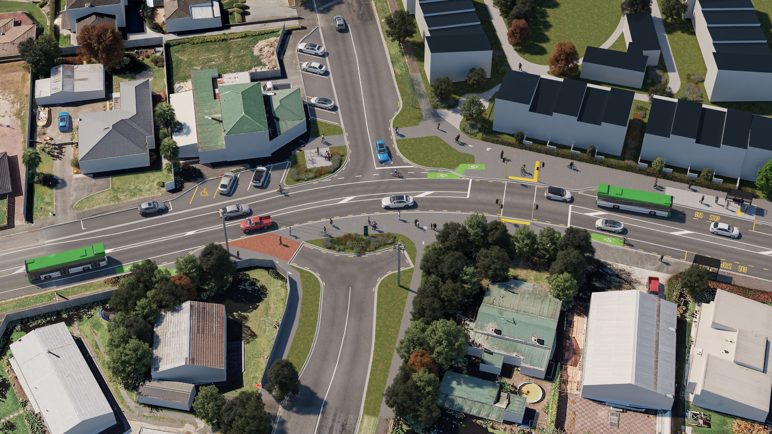 Option 2 Partial closure and left out only of East Street Visualisation image overlay of the proposed improvements at East/Peachgrove intersection.