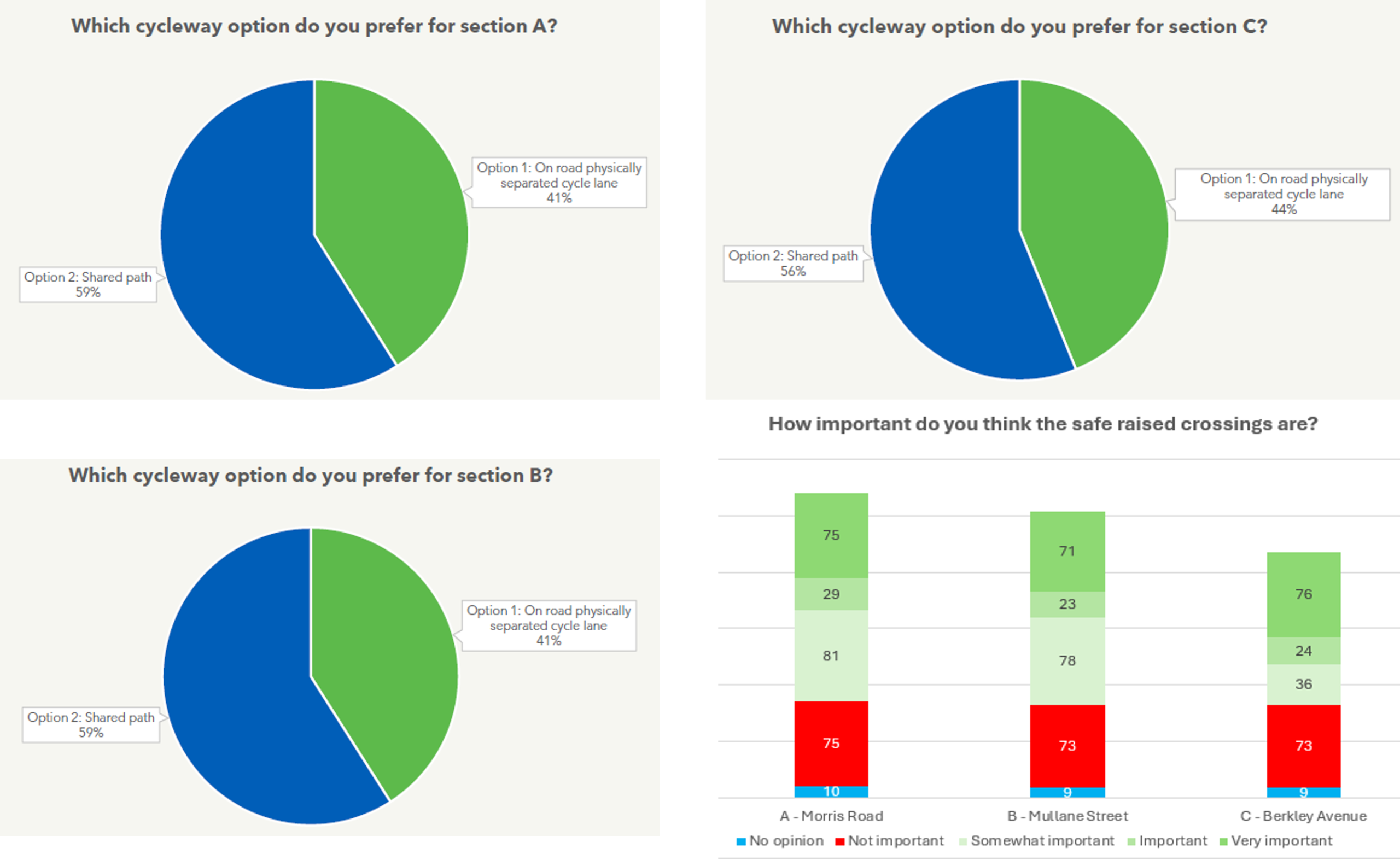 Cycleway options and raised crossing safety Insight graphs